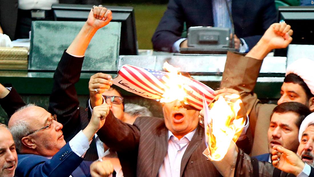 Watch: US flag set on fire in Iran's parliament