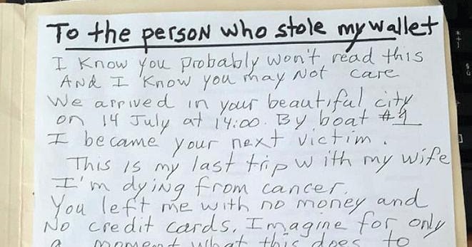 Malato di cancro perdona ladro con una lettera