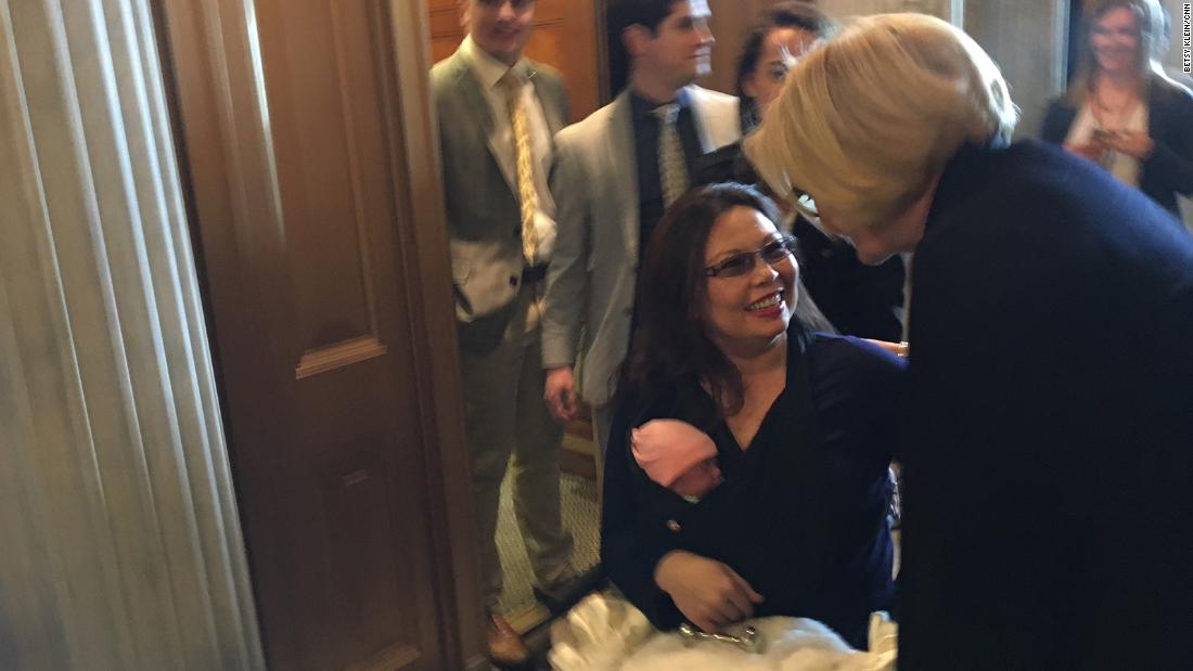 Duckworth makes history, casts vote with baby on US Senate floor