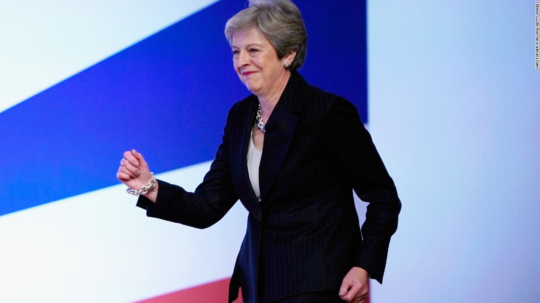 British PM Theresa May kicks off keynote speech with dance to ABBA song