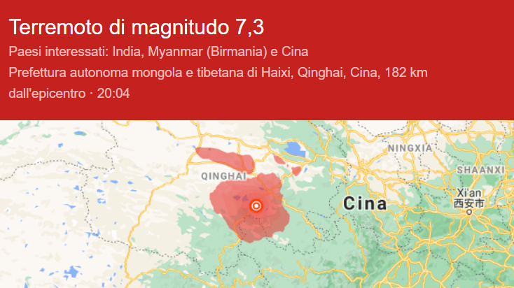 Violenta scossa di terremoto in Cina