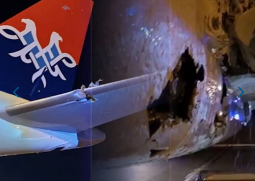 Aereo Air Serbia sbatte contro le luci della pista durante il decollo: ecco il video dell’impressionante squarcio nella fusoliera